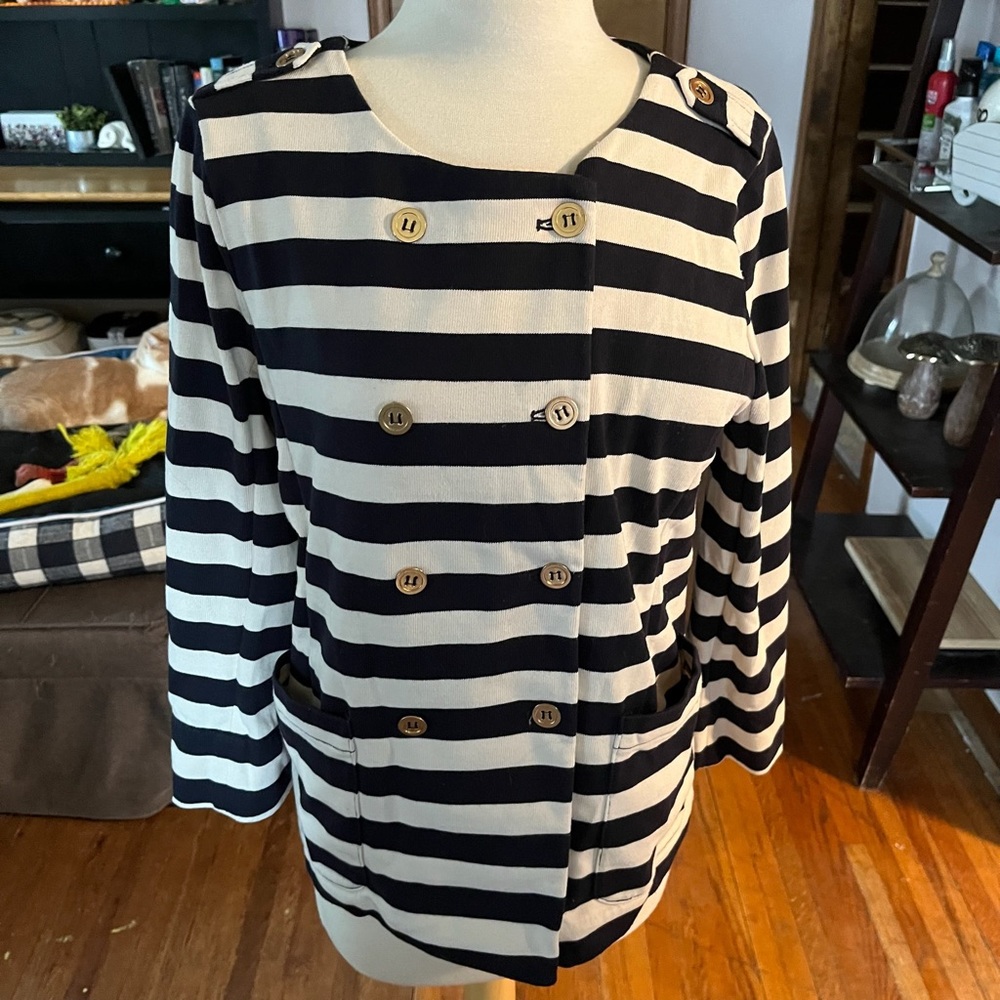 J. Crew Factory Double Breasted Striped Button Jacket - Picture 2 of 7